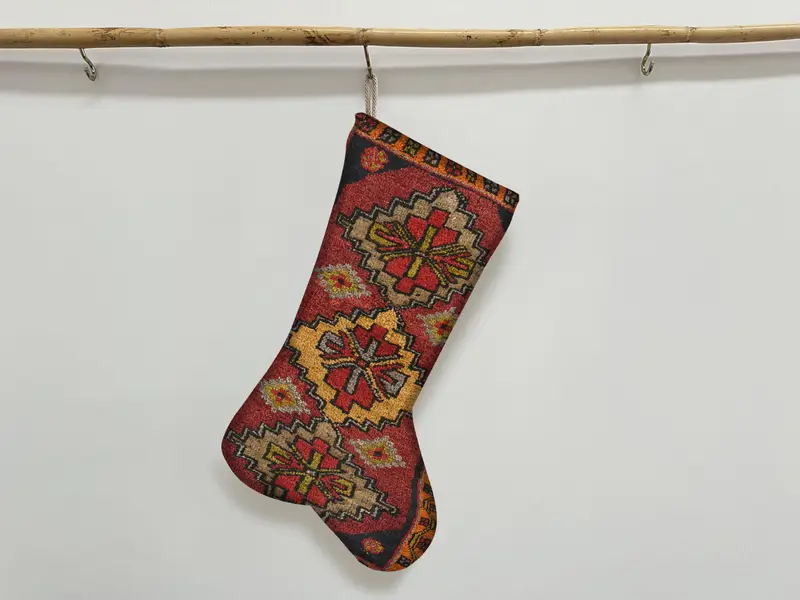Calcetín navideño con estampado tradicional: alegre regalo navideño, hecho a mano en turco