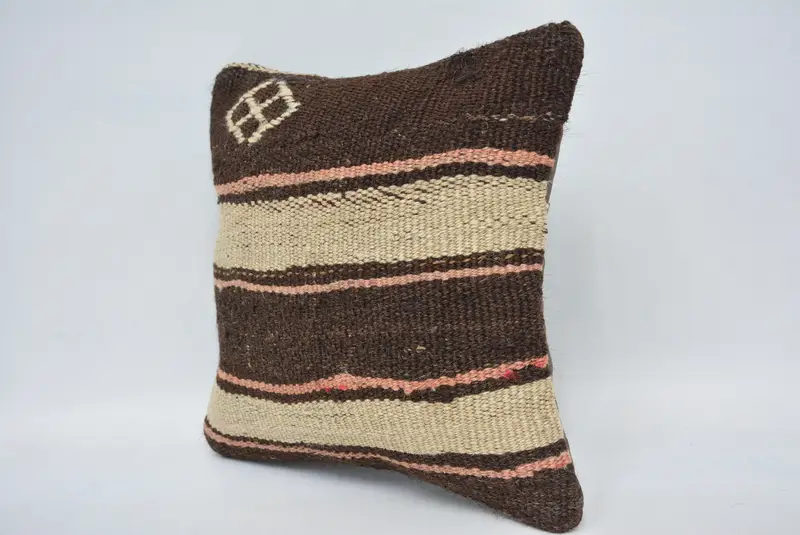 Boho Pillow, Couch Cushion, Pillow, Kilim Pillow, Toss Cushion, Luxury Pillow Cover, Sofa Cushion Case, Throw Kilim Pillow, 12x12 Brown Cushion Case - 4