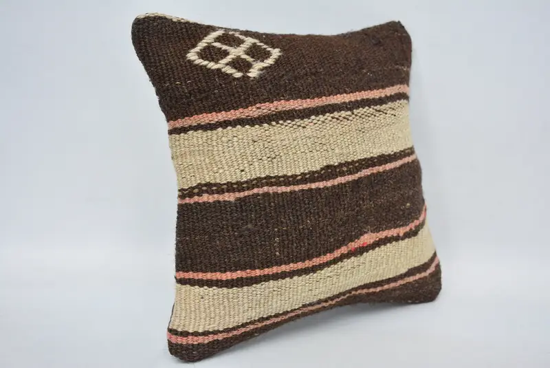 Boho Pillow, Couch Cushion, Pillow, Kilim Pillow, Toss Cushion, Luxury Pillow Cover, Sofa Cushion Case, Throw Kilim Pillow, 12x12 Brown Cushion Case - 3