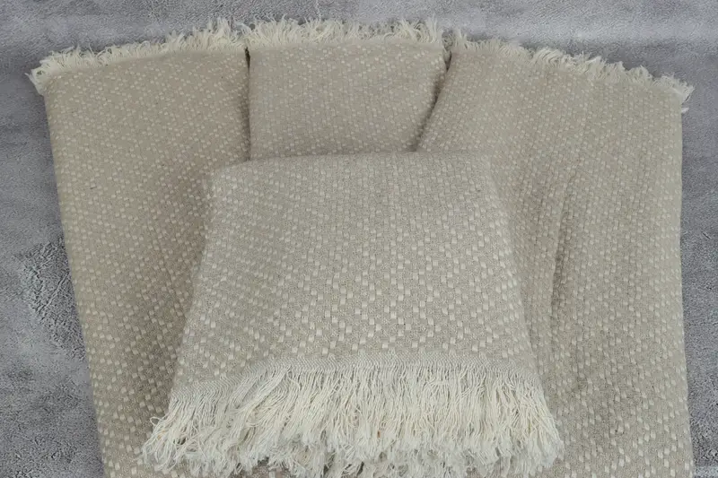 Welcome Wedding Gift, Tablecloth, Housewarming Gift, 76x68 Cotton Herringbone Towel, First Wedding Anniversary Gift, Woven Throw Blanket - 4