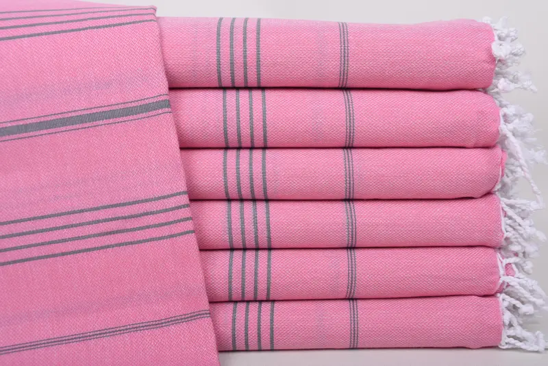 Personalized Pink-Dark Gray Striped Towel, Organic Cotton, 70x40 Inches