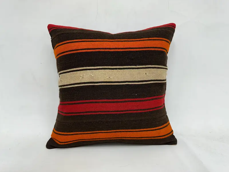 Throw Kilim Pillow, 20x20 Brown Pillow Cover, Cotton Pillow Sham, Interior Designer Pillow, Cozy Throw Pillow, Pillow for Couch, Cushion Cover - 1