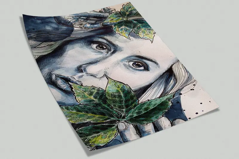 Contemporary Wall Paper,Custom Wall Paper,Modern Wall Paper,Bright Wall Paper,Woman Face Wall Art,Woman And Leaves Wallpaper, - 8