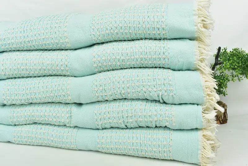 Turkish Blanket, Wedding Hand Made Gift, Decorative Blanket, 84x80 Cotton Waffle Towel, Valentines Day Gift Idea, Housewarming Gift - 3