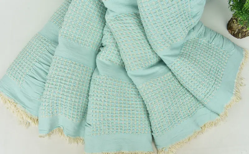 Turkish Blanket, Wedding Hand Made Gift, Decorative Blanket, 84x80 Cotton Waffle Towel, Valentines Day Gift Idea, Housewarming Gift - 4