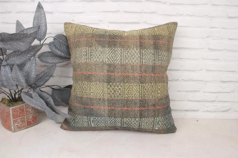Ev Dekoru Yastığı, Türk Kilim Yastığı, 20x20 Sarı Yastık Sahibi, Yastık Kapağı, Doğal Yastık, Kilim Yastığı, Türk Köşe Yastığı - 1