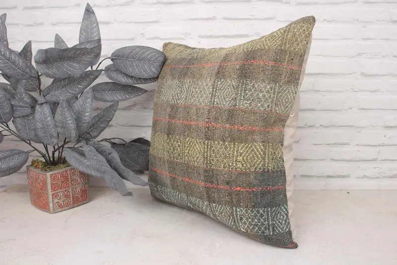 Ev Dekoru Yastığı, Türk Kilim Yastığı, 20x20 Sarı Yastık Sahibi, Yastık Kapağı, Doğal Yastık, Kilim Yastığı, Türk Köşe Yastığı - 4