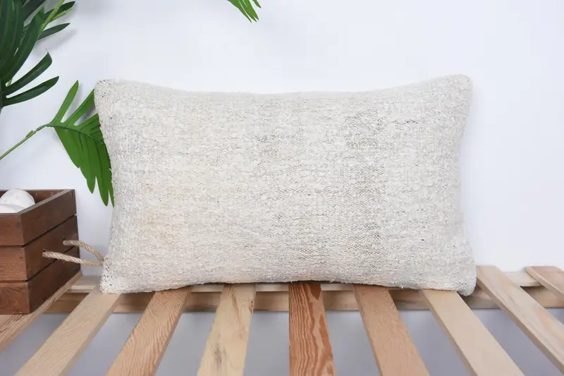 Home Decor Pillow, Natural Pillow, Vintage Pillow, 12x20 White Cushion Cover, Handmade Throw Cushion, Pet Cushion Case, Throw Kilim Pillow, Cushion - 1
