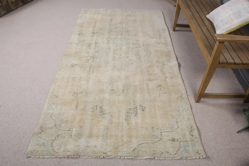 オレンジ&グリーンラグ、3.9x7.4フィートストライプ幾何学模様デザイン