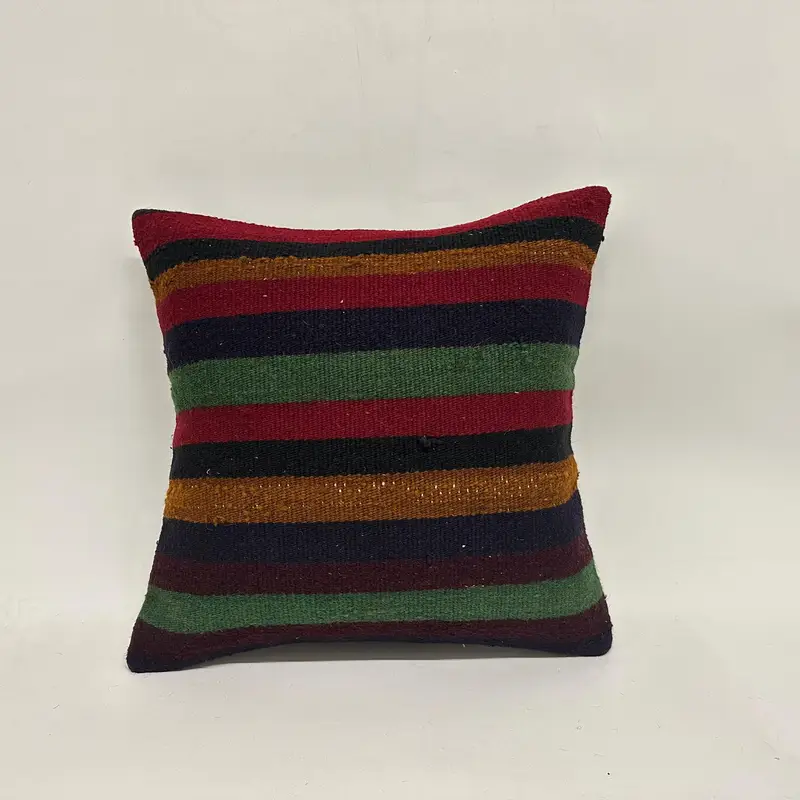 Rot & Grün besticktes Wurfkissen, Vintage geometrisches Kissen