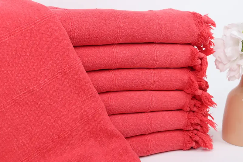 Kırmızı Pamuk Havlu Taşlanmış Plaj Havlusu, Kişiye Özel Hediye, 36x67 İnç