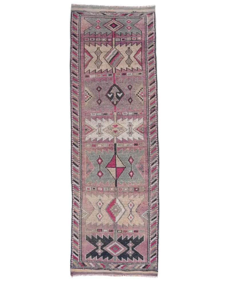 Pembe & Mavi Halı, 3,4x10,4 ft Botanik Tasarım