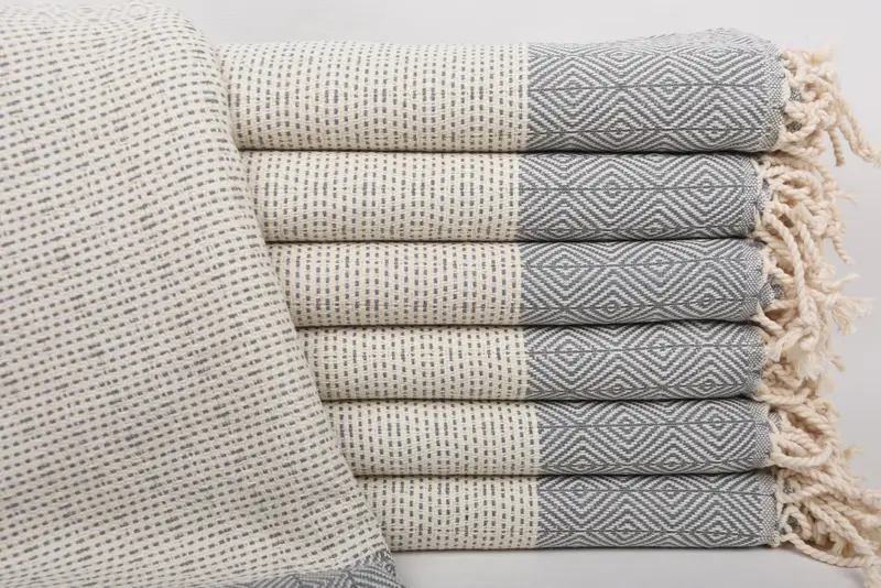 Bridesmaid Gift Dark Gray Cotton Towel, Diamond Pattern, 40x71 Inches