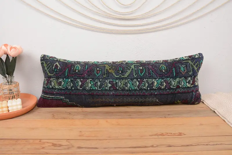 Turkish Pillow, Square Throw Cushion Cover, Pillow Case, Kilim Pillow, Cozy Throw Cushion Case, Home Decor Pillow, 12x36 Purple Cushion - 2