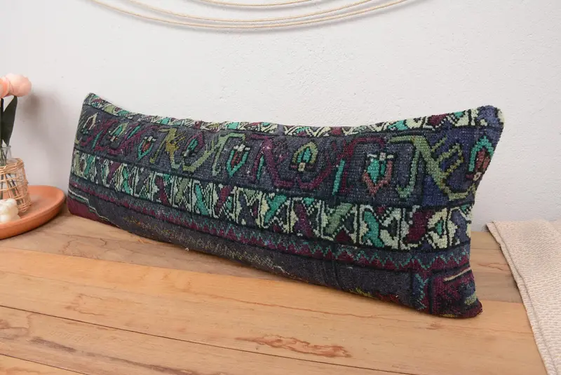Turkish Pillow, Square Throw Cushion Cover, Pillow Case, Kilim Pillow, Cozy Throw Cushion Case, Home Decor Pillow, 12x36 Purple Cushion - 4