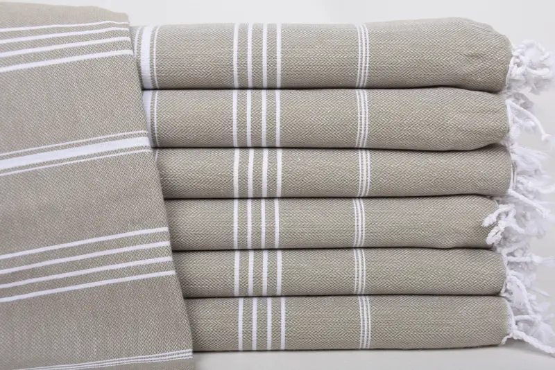 Personalized Beach Towel Organic Cotton Medium Brown Stripes, 70x40 Inches