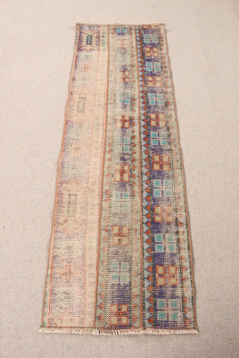 Blue and Orange Rug, 1,9x5,8 ft Bordered Design