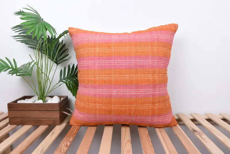 Kilim Pillow, Seat Pillow, Kilim Pillow Cover, Shabby Chic Pillow Cover, Boho Pillow Sham Cover, 24x24 Orange Pillow Case, Cushion Cover - 1
