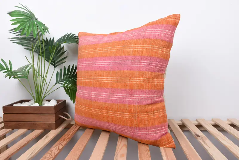 Kilim Pillow, Seat Pillow, Kilim Pillow Cover, Shabby Chic Pillow Cover, Boho Pillow Sham Cover, 24x24 Orange Pillow Case, Cushion Cover - 5