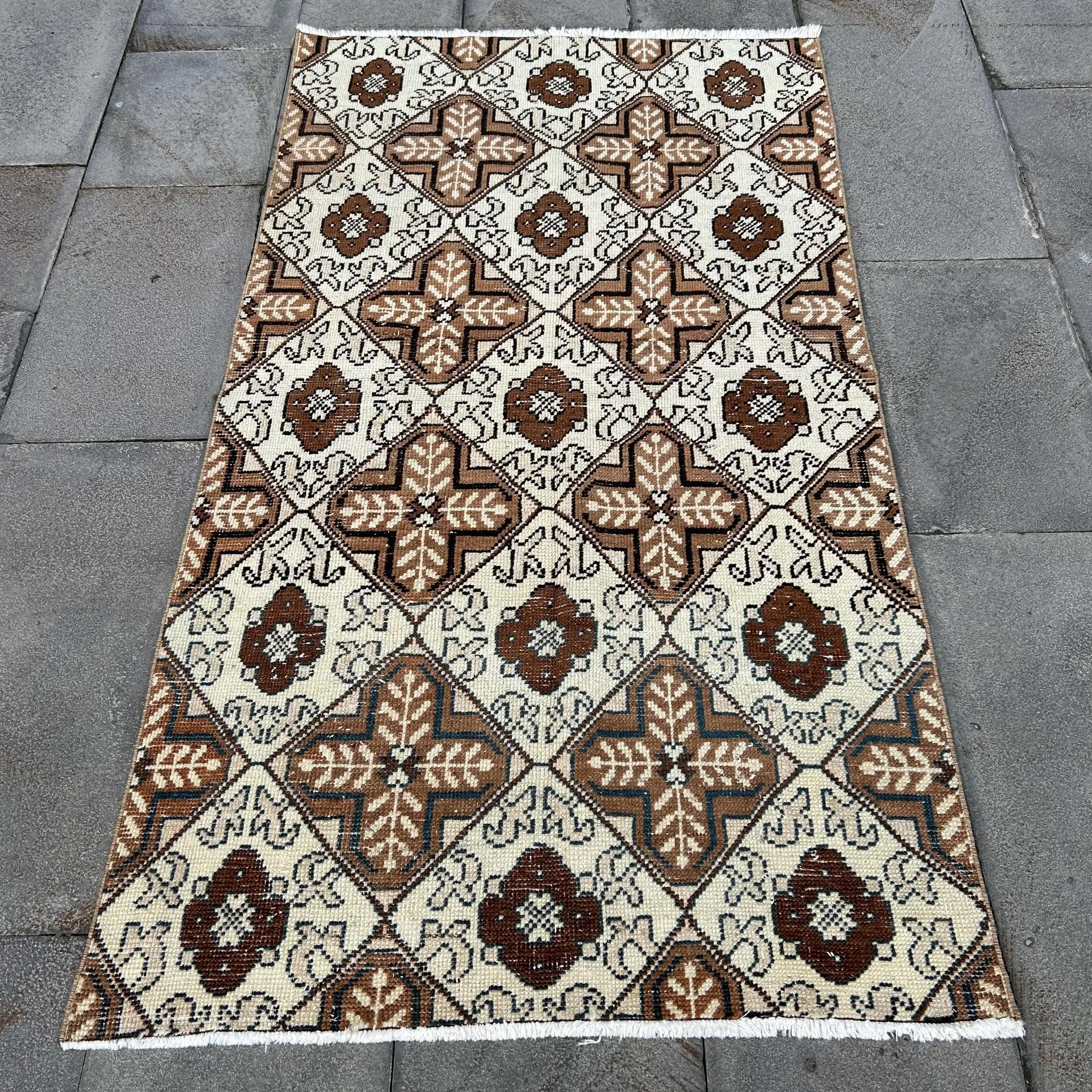 Vintage Türk Halısı 3x5,4 ft (92x164 cm), Kahverengi Patchwork Yün Halı - 1