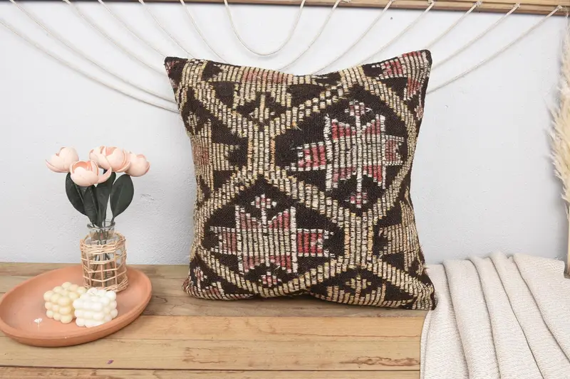 Pillow for Sofa, Retro Throw Cushion, Sofa Pillow, Pillow, Turkish Kilim Pillow, 24x24 Brown Pillow Sham, Interior Designer Pillow - 2