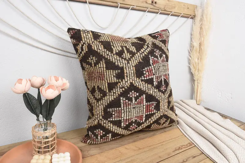 Pillow for Sofa, Retro Throw Cushion, Sofa Pillow, Pillow, Turkish Kilim Pillow, 24x24 Brown Pillow Sham, Interior Designer Pillow - 1