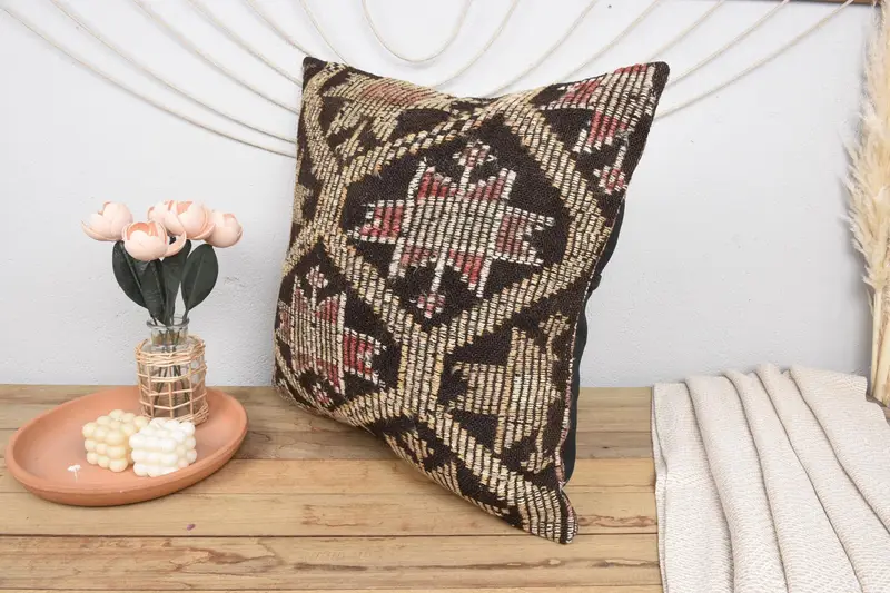 Pillow for Sofa, Retro Throw Cushion, Sofa Pillow, Pillow, Turkish Kilim Pillow, 24x24 Brown Pillow Sham, Interior Designer Pillow - 4