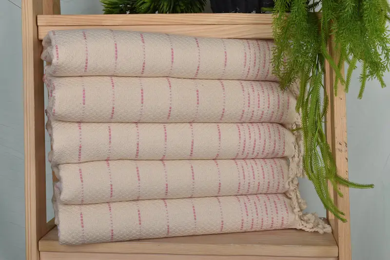 Wedding Gift Monogram Pink Cotton Dish Towel Striped Design, 36x18 Inches