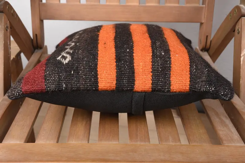 Ethnic Pillow Case, Vintage Pillow, Ethnical Kilim Rug Pillow, 14x14 Orange Cushion Cover, Pet Cushion, Pillow, Interior Designer Pillow - 5