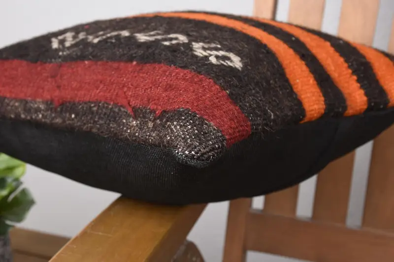 Ethnic Pillow Case, Vintage Pillow, Ethnical Kilim Rug Pillow, 14x14 Orange Cushion Cover, Pet Cushion, Pillow, Interior Designer Pillow - 6