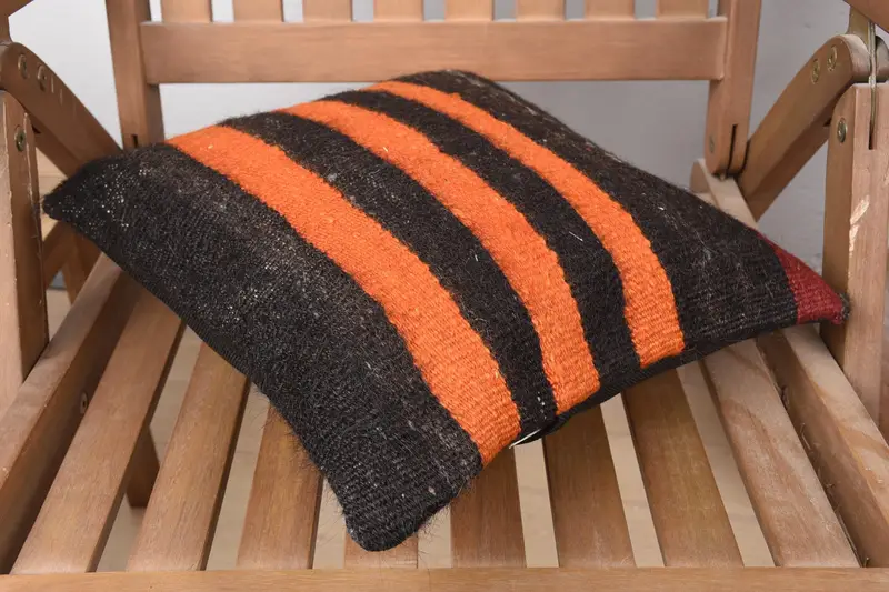 Ethnic Pillow Case, Vintage Pillow, Ethnical Kilim Rug Pillow, 14x14 Orange Cushion Cover, Pet Cushion, Pillow, Interior Designer Pillow - 4