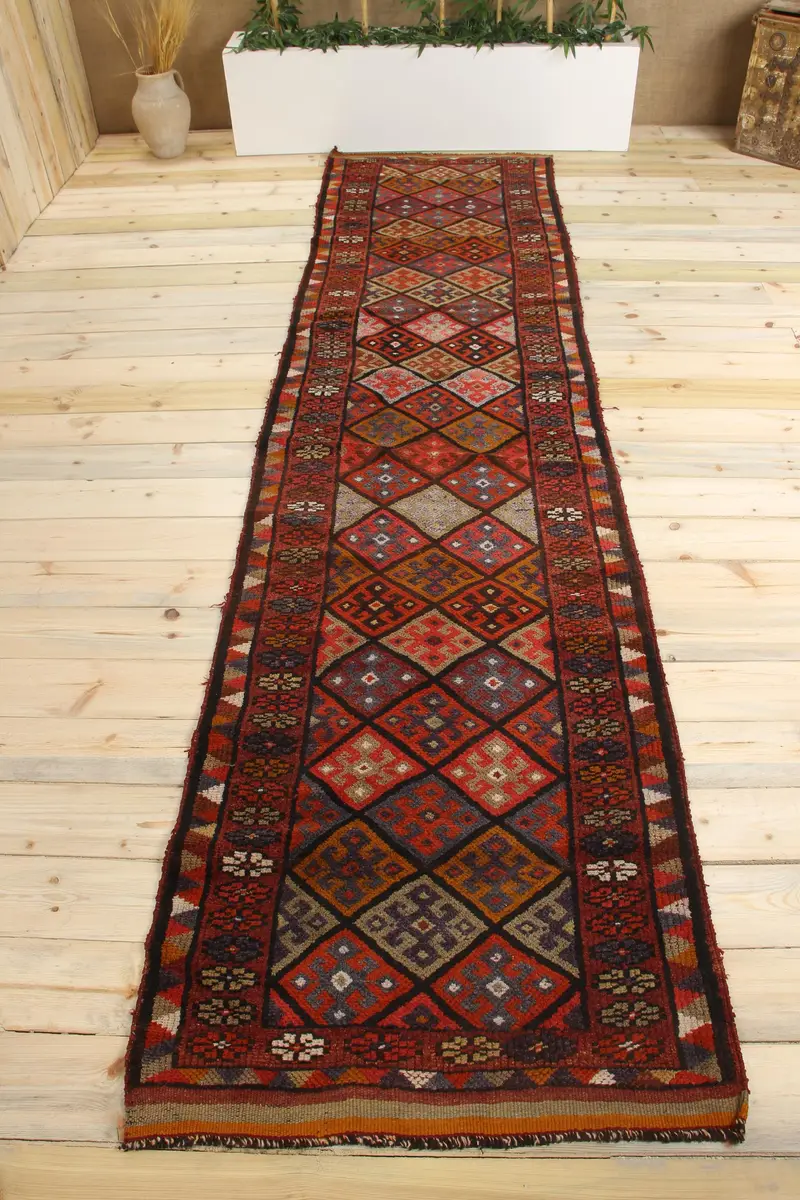 Handmade Orange Rug, 2,3x11,6 ft Rainbow Oriental