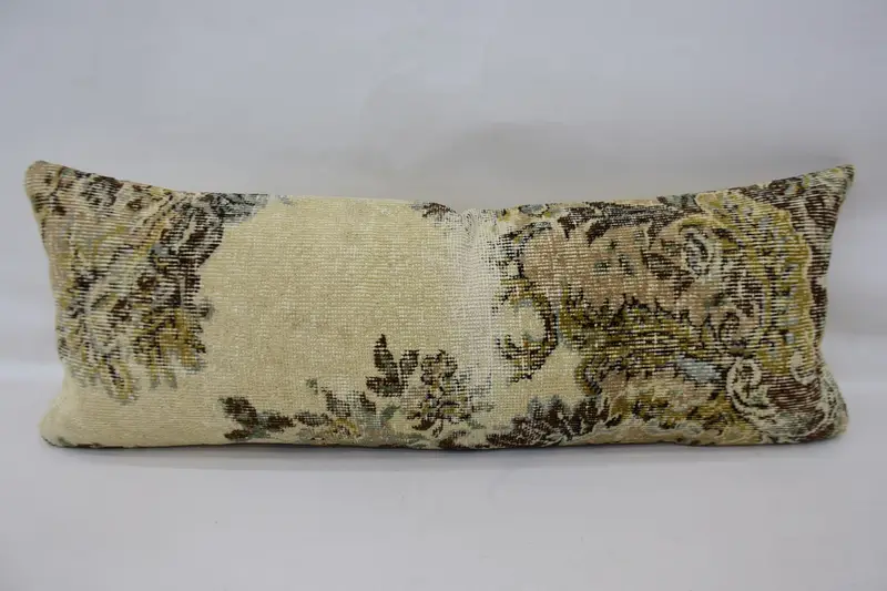 Besticktes Beige & Braunes Wurfkissen, handgemachtes gestreiftes Kissen