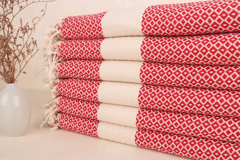 Wedding Favors Monogrammed Beach Towel Red Geometric, 40x71 Inches