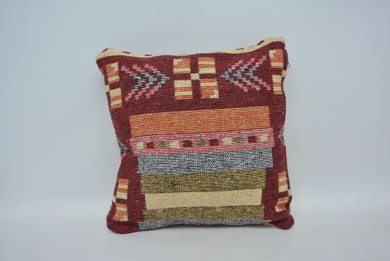 Home Decor Pillow, Pillow Sham, 16x16 Red Pillow Case, Vintage Kilim Pillow, Handmade Kilim Cushion, Meditation Pillow Cover - 1