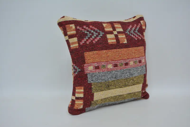Home Decor Pillow, Pillow Sham, 16x16 Red Pillow Case, Vintage Kilim Pillow, Handmade Kilim Cushion, Meditation Pillow Cover - 3