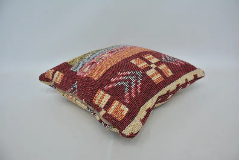 Home Decor Pillow, Pillow Sham, 16x16 Red Pillow Case, Vintage Kilim Pillow, Handmade Kilim Cushion, Meditation Pillow Cover - 6