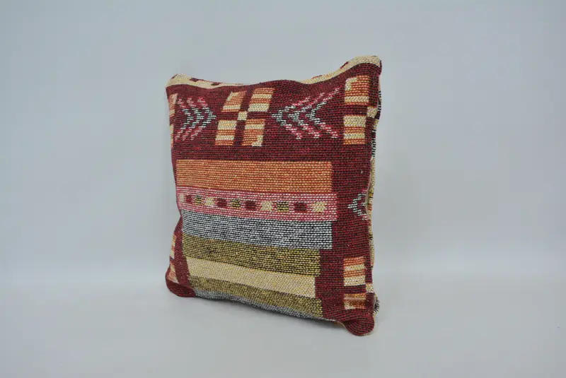Home Decor Pillow, Pillow Sham, 16x16 Red Pillow Case, Vintage Kilim Pillow, Handmade Kilim Cushion, Meditation Pillow Cover - 4