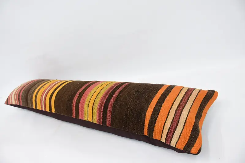 Ethnical Kilim Rug Pillow, Vintage Pillow, Patio Cushion Case, Pillow for Sofa, 12x48 Brown Cushion Cover, Personalized Gift Pillow Pillow, Pillow - 5