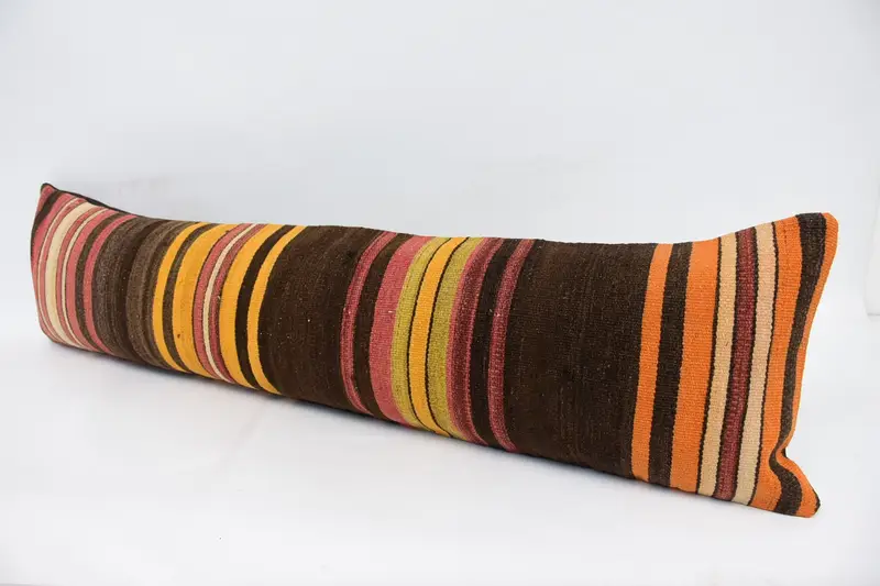 Ethnical Kilim Rug Pillow, Vintage Pillow, Patio Cushion Case, Pillow for Sofa, 12x48 Brown Cushion Cover, Personalized Gift Pillow Pillow, Pillow - 4