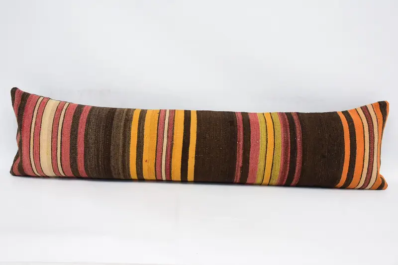 Ethnical Kilim Rug Pillow, Vintage Pillow, Patio Cushion Case, Pillow for Sofa, 12x48 Brown Cushion Cover, Personalized Gift Pillow Pillow, Pillow - 1