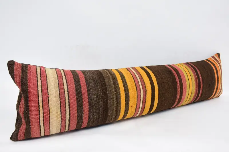 Ethnical Kilim Rug Pillow, Vintage Pillow, Patio Cushion Case, Pillow for Sofa, 12x48 Brown Cushion Cover, Personalized Gift Pillow Pillow, Pillow - 3
