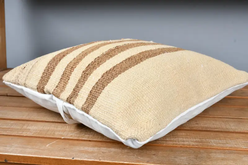 Cushion Cover, Handmade Kilim Cushion, Interior Designer Pillow, 14x14 Beige Pillow Case, Outdoor Patio Pillow Cover, Vintage Kilim Throw Pillow - 4
