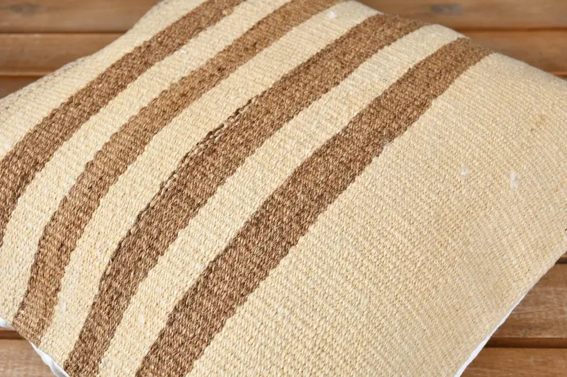 Cushion Cover, Handmade Kilim Cushion, Interior Designer Pillow, 14x14 Beige Pillow Case, Outdoor Patio Pillow Cover, Vintage Kilim Throw Pillow - 3