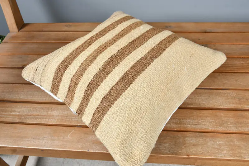Cushion Cover, Handmade Kilim Cushion, Interior Designer Pillow, 14x14 Beige Pillow Case, Outdoor Patio Pillow Cover, Vintage Kilim Throw Pillow - 2