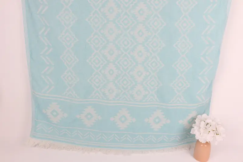 Kişiye Özel Monogramlı Turkuaz Plaj Havlusu, 40x73 İnç