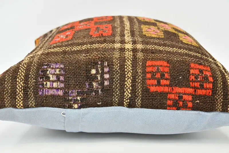 Throw Kilim Pillow, Ikat Pillow Sham, Pillow Sham, Interior Designer Pillow, Vintage Kilim Throw Pillow, 20x20 Brown Cushion Cover - 6