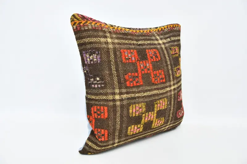 Throw Kilim Pillow, Ikat Pillow Sham, Pillow Sham, Interior Designer Pillow, Vintage Kilim Throw Pillow, 20x20 Brown Cushion Cover - 3