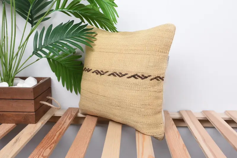 Aesthetic Pillow Case, Pillow Cover, Handmade Kilim Cushion, Natural Pillow, Gift Pillow, Vintage Pillow, 14x14 Beige Pillow Cover - 5