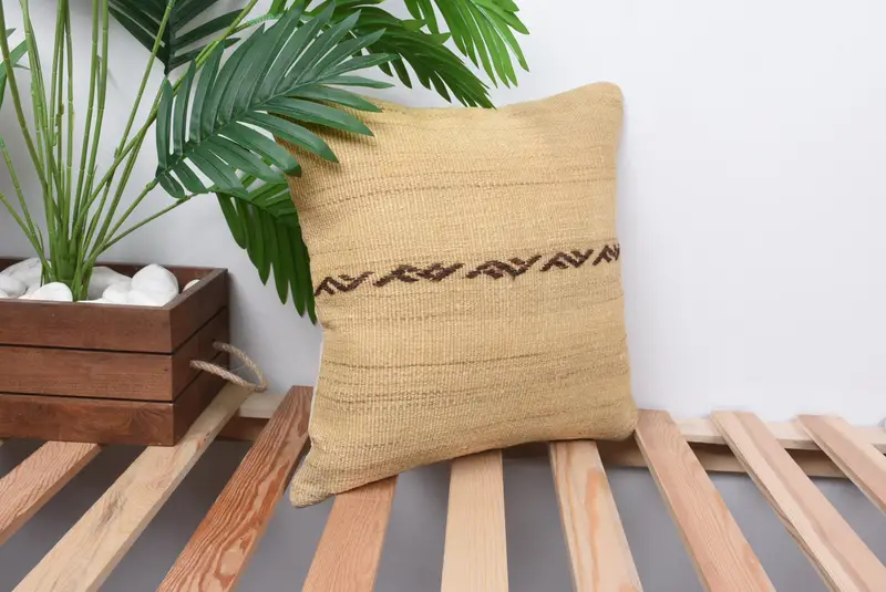 Aesthetic Pillow Case, Pillow Cover, Handmade Kilim Cushion, Natural Pillow, Gift Pillow, Vintage Pillow, 14x14 Beige Pillow Cover - 4
